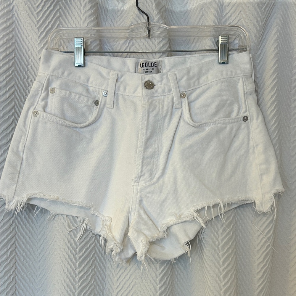 Agolde Women's Frayed White Jean Shorts
